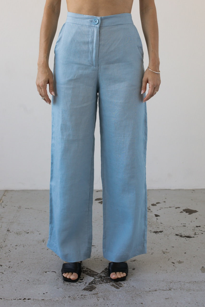 Lněné kalhoty sky blue