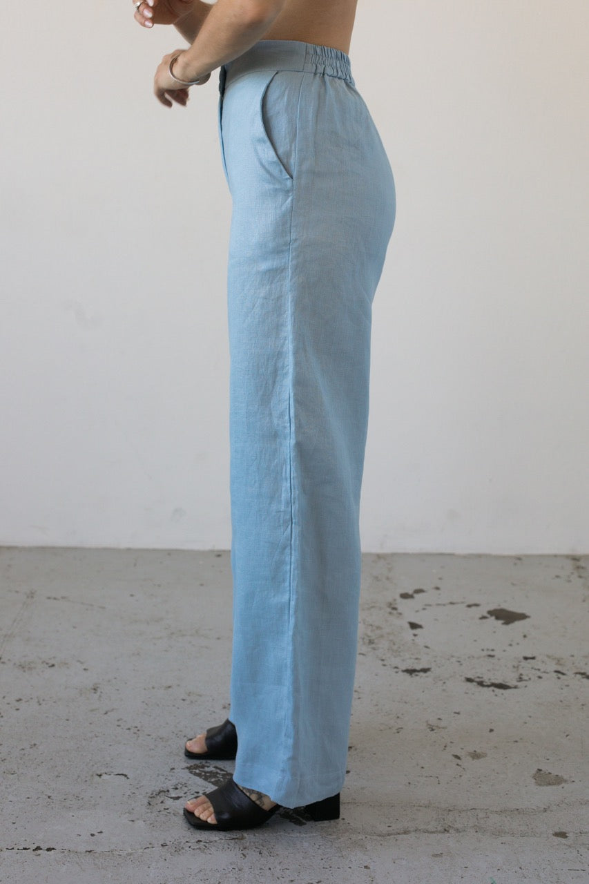Lněné kalhoty sky blue