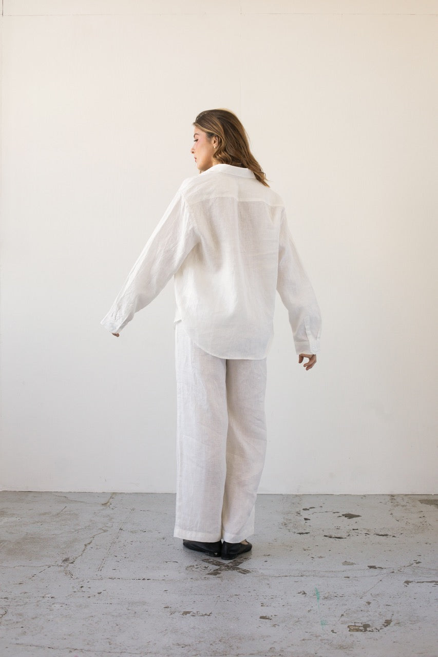 Lněné kalhoty off-white bílá