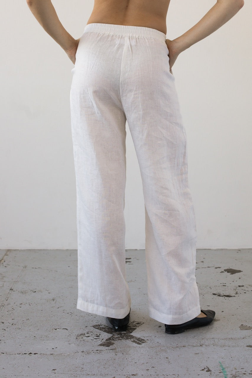 Lněné kalhoty off-white bílá