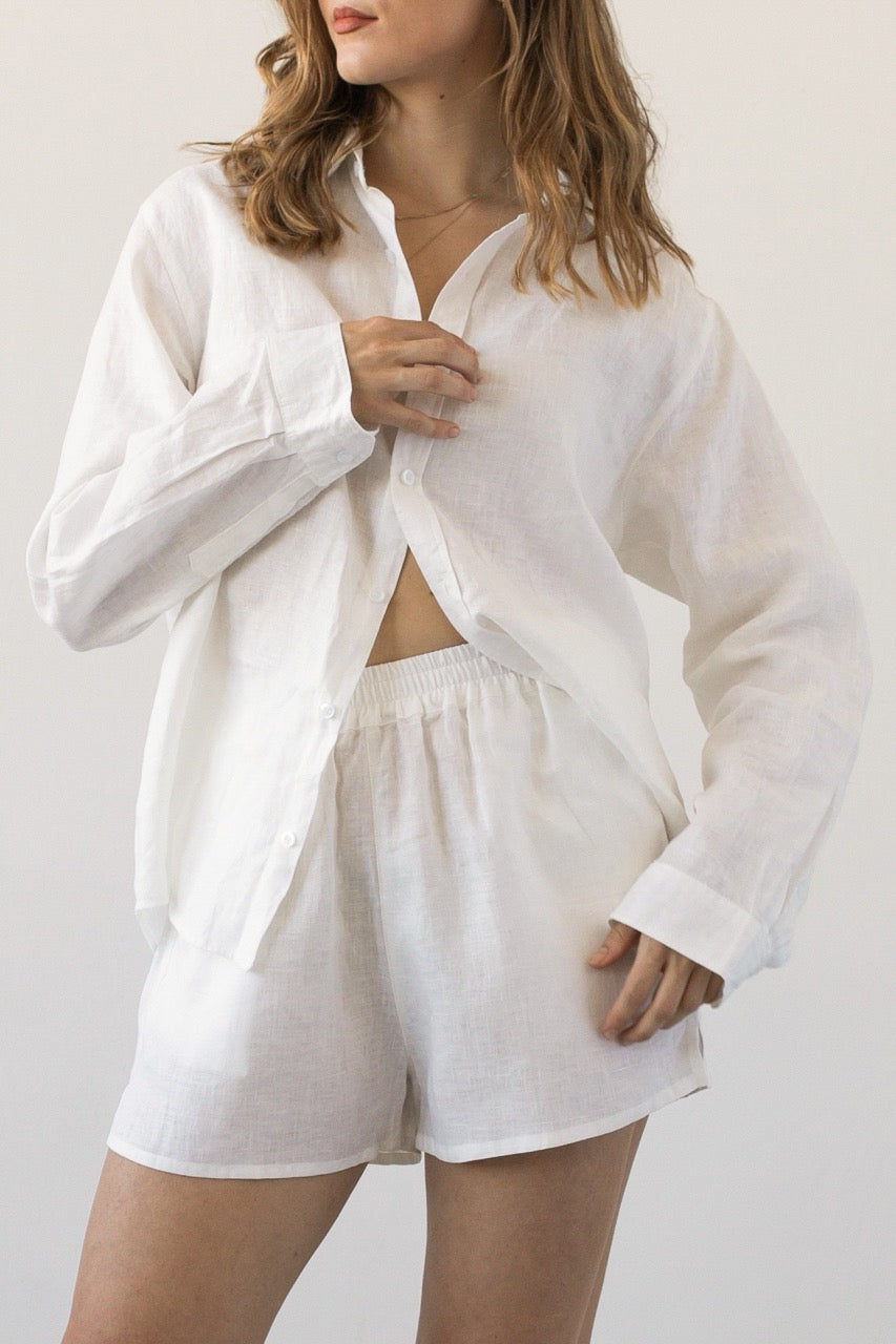 Lněné šortky off-white bílá