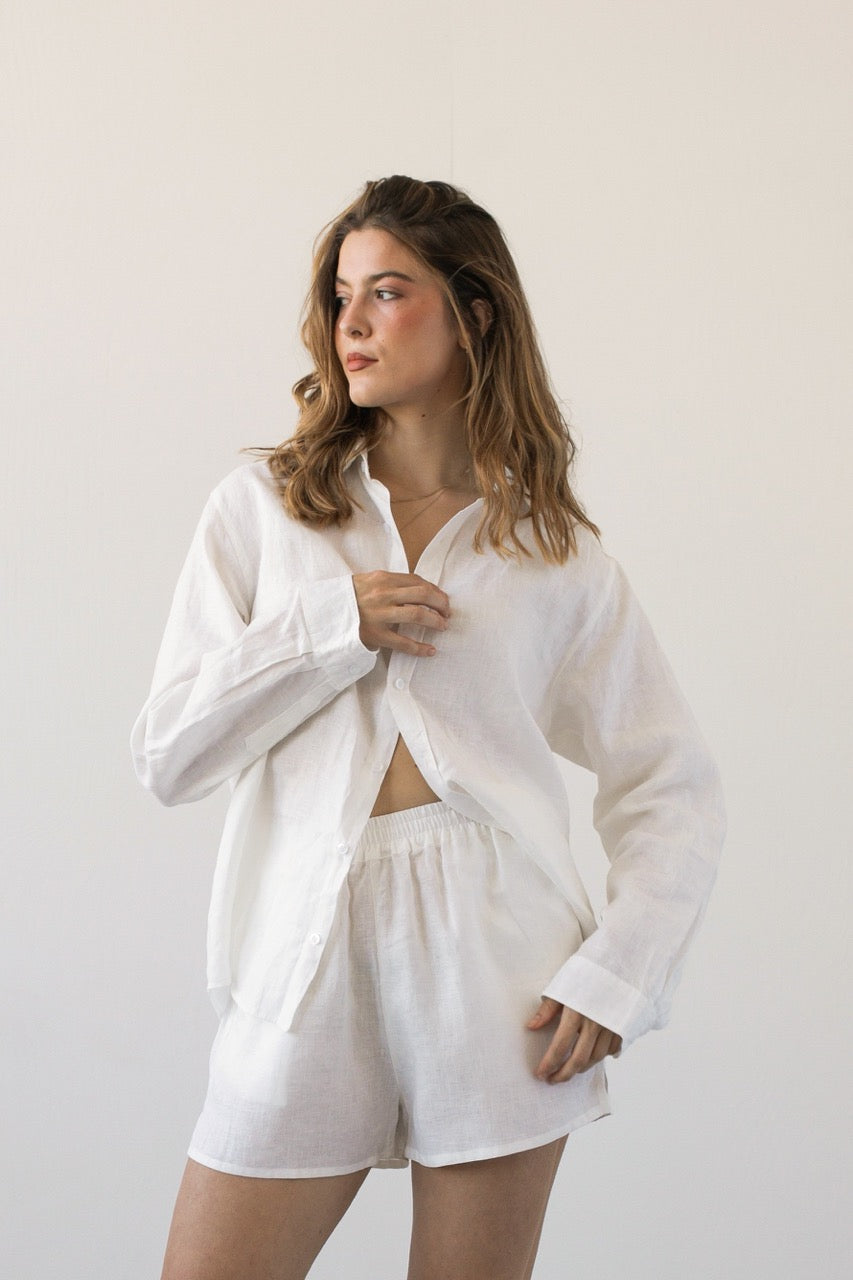 Lněné šortky off-white bílá
