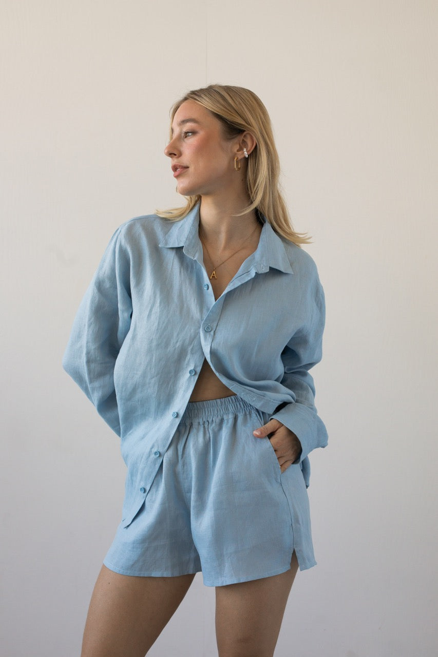 Lněné šortky sky blue