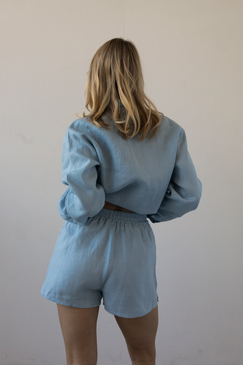 Lněné šortky sky blue