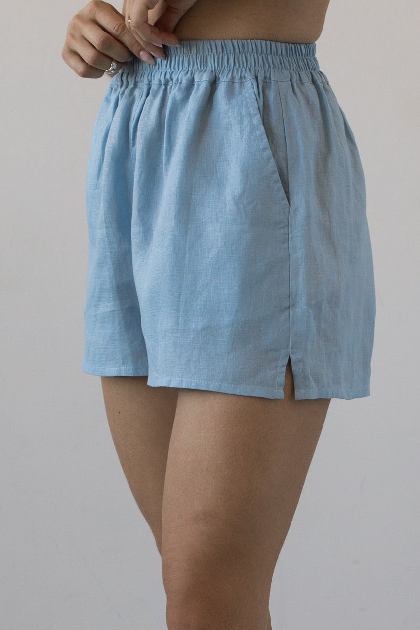 Lněné šortky sky blue