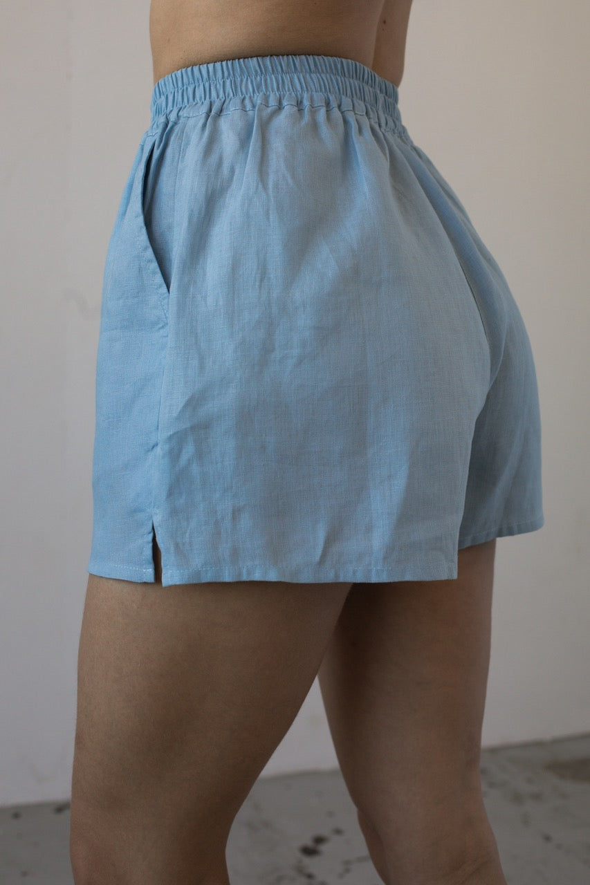 Lněné šortky sky blue