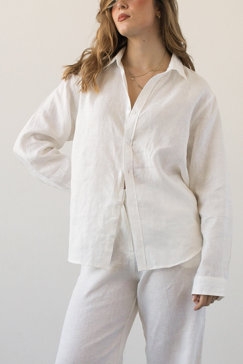 Lněná košile off-white bílá